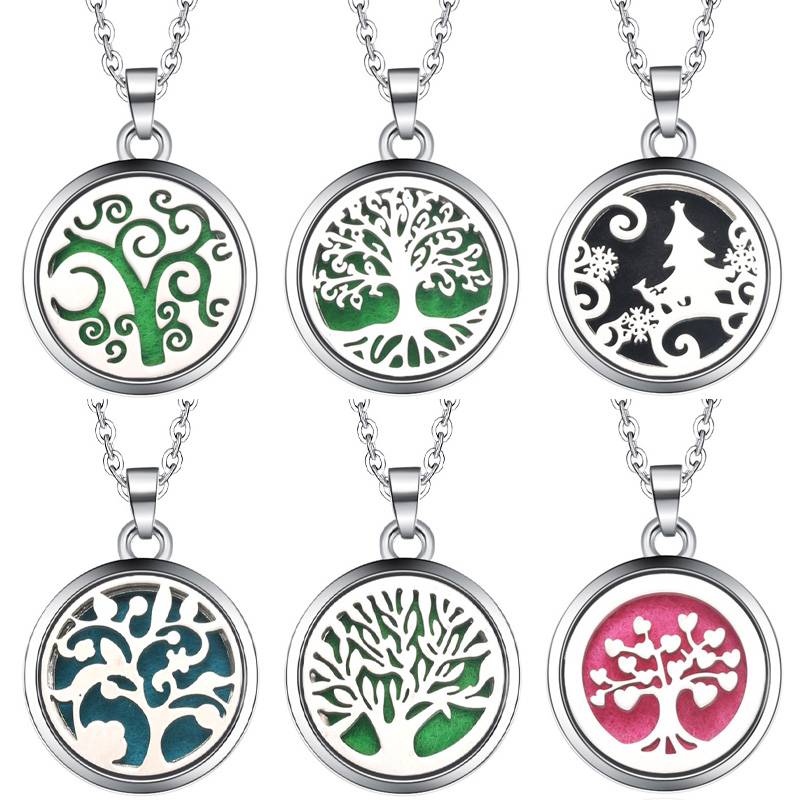 Diffuser Necklace Locket - Pohon Kehidupan Aroma Kotak Kalung Magnetik